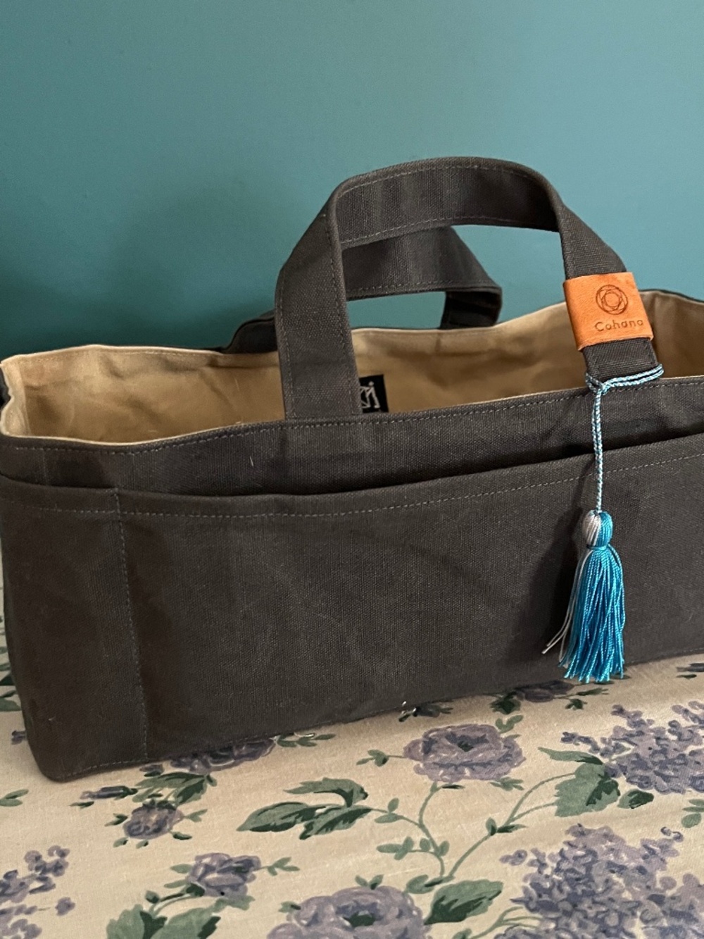 Cohana waxed canvas tool tote dark grey & blue